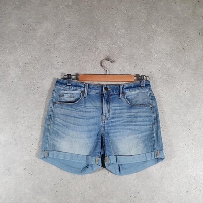 Vintage Mossimo Denim Curvy Midi Shorts Damen W27 blau BA3934