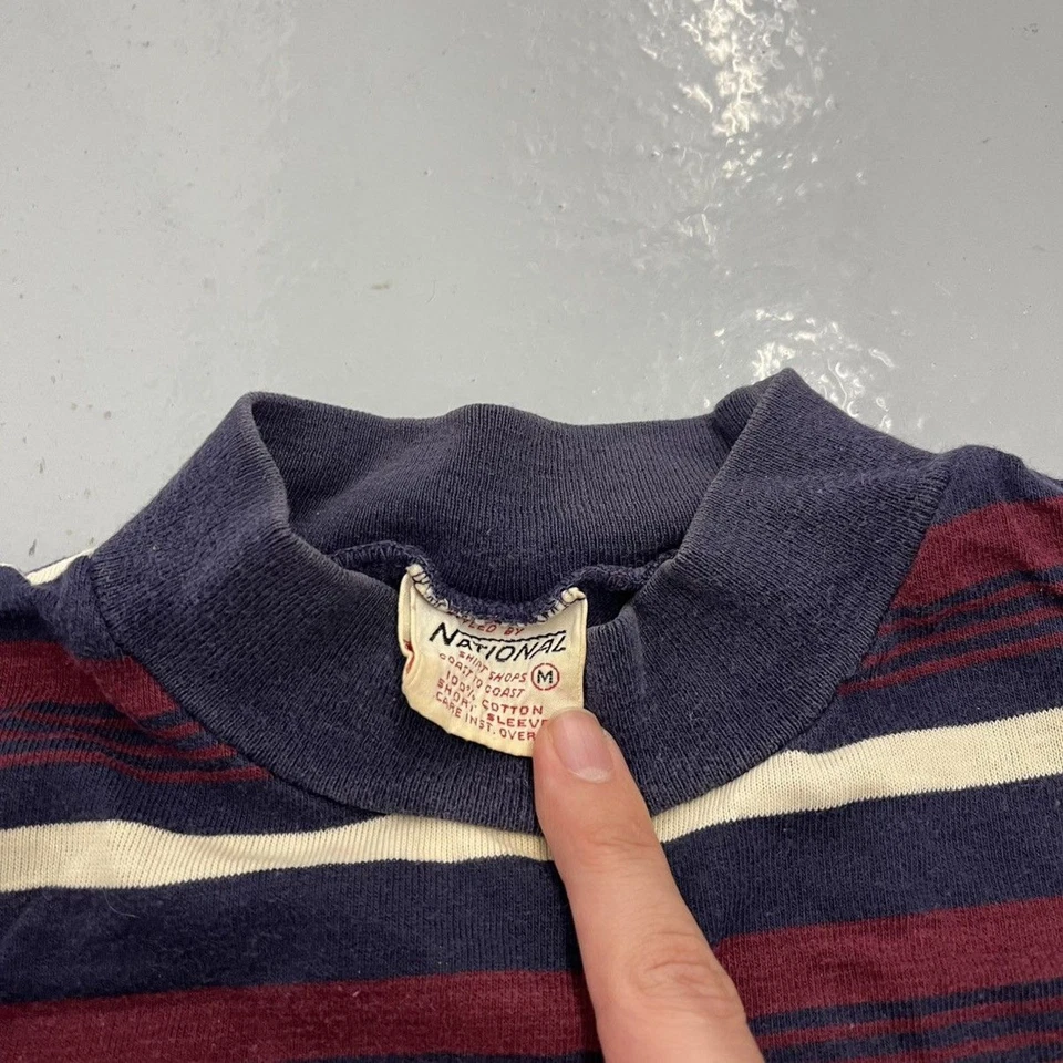 Camiseta Vintage Años 60 Nacional Azul Rayas Algodón Años 60 Verdadero Vintage Foto 4 de 4
