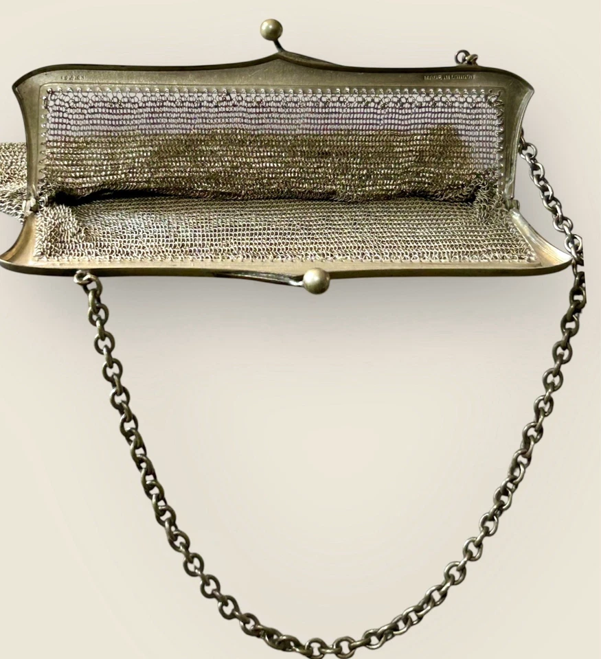 Cartera antigua de cota de malla con placa de plata de 1900 de malla metálica eduardiana hecha en Londres Foto 2 de 4