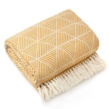 100% COTTON THROW BLANKET FOR SOFAS CHAIR BED RUNNER WOVEN CHEVRON HERRINGBONE