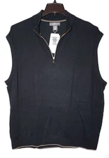 Daniel Cremieux Signature 1/4 Zip Sweater Vest XXL Black Cashmere & Supima NWT