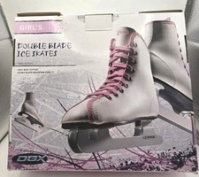 DBX Girls Double Blade Ice Skates Size 12J Vinyl Support Beginner New White PINK