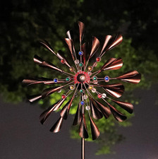 Large 79In Copper Kinetic Wind Spinner Multi-Color Seasonal LED Lighting