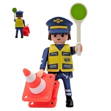 Playmobil figura uomo blu/verde 2 coni segnale traffico città sciolto