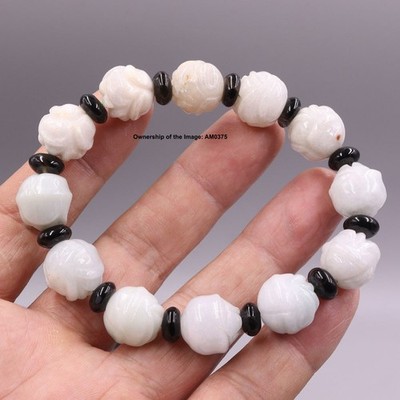 NEW Natural Grade A Jadeite Women's Bracelet 13mm Rose Bead OWN DESIGN 6.5INCH