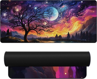 NiHome Gaming Mauspad XXL 900 x 400 mm, Schreibtischunterlage (Sterne und Bäume)