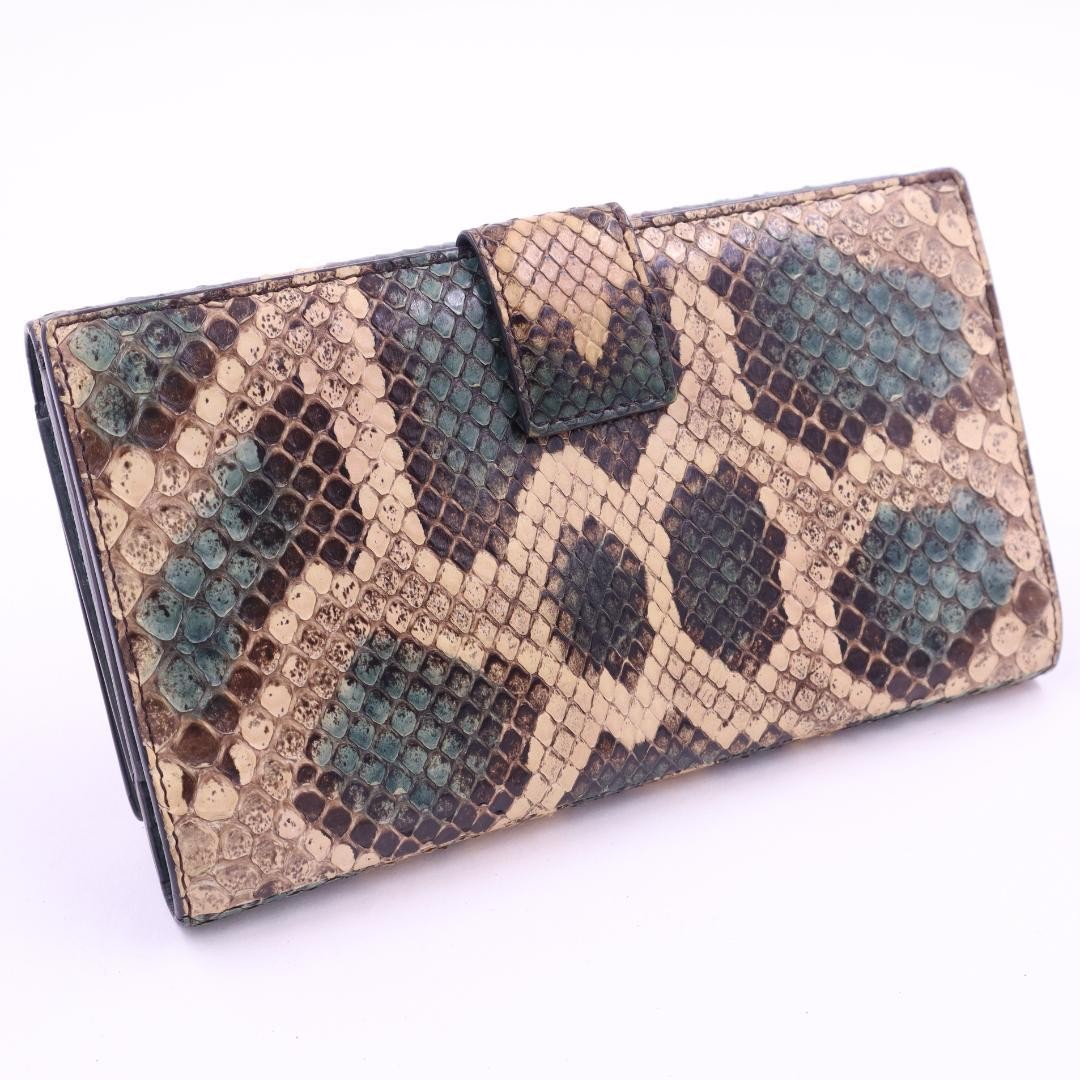 FENDI Peekaboo Long Wallet Python Leather Blue Go… - image 2
