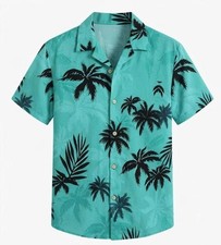 Mens Tropical Palm Tree Hawaiian Shirt Beach Aloha Button Up Shirt S - 5XL