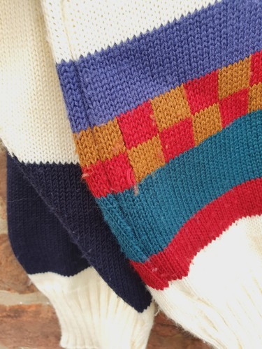 Vintage 80's Sweater Shop Jumper Striped Logo Embroidered Cream Multi - Picture 8 of 21