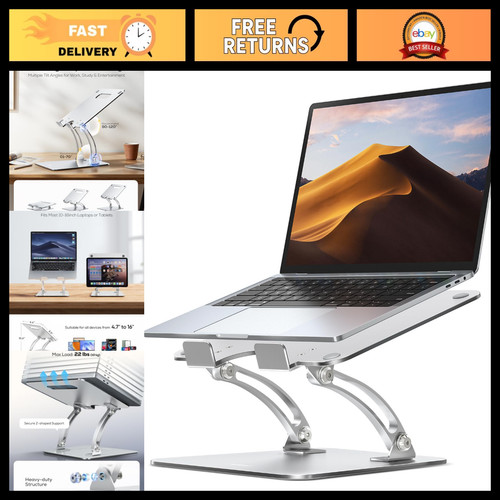 Adjustable Ergonomic Laptop Stand - Dual Foldable Riser with Heat-Vent, A-Silver