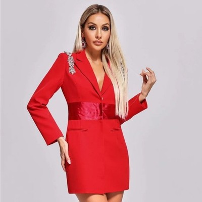 Lavish Alice Elegant Red Blazer Dress with Embellishments size S
