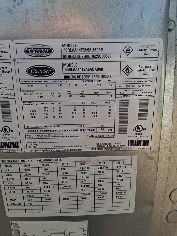Gemini® Packaged Air-Handling Unit 40RLAA14T2A6AUA0A0 3PH 480VAC Brand New - Image 4 of 4
