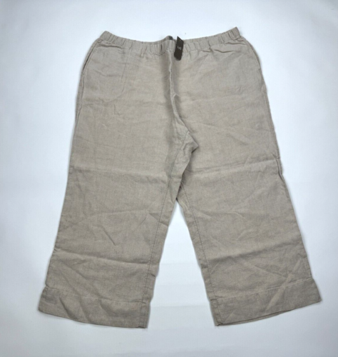 J Jill Flax Linen Wide Leg Cropped Pants Women 3X NWT Pocket Elastic waist Beige