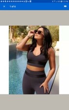 Fabletics Athletic Demi Lovato Valetta Midi Sports Bra Pewter/Black L NWOT