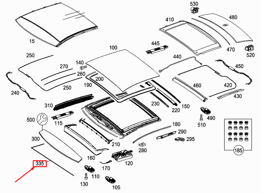 MERCEDES-BENZ S W222 Front Left Panoramic Roof Harness A2228203401