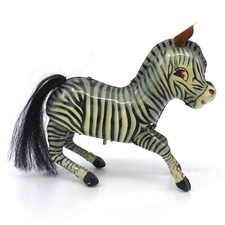 Tin Toy Jumping Zebra Litho Wind Up 1970s Works 5in China MS505 Vintage no key