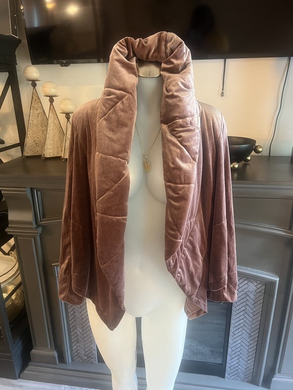 YOUNG FABULOUS & BROKE Mauve A1Pink Quilted Collar Velvet Open Front Jacket sz S