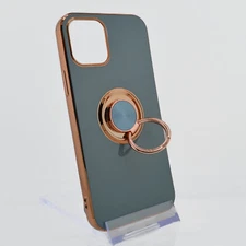 iPhone 12 & 12 Pro Ring Grip Stand Holder Case Teal Gray Rose Gold Accents NEW