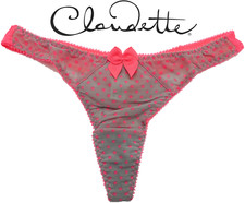 Claudette Dessous Women's Intimate Bikini Thong Underwear Hot Coral Polka Dot L