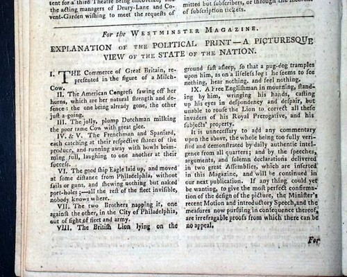 VERY RARE American Revolutionary War Era Political Cartoon PRINT 1778 Magazine - Picture 2 of 7
