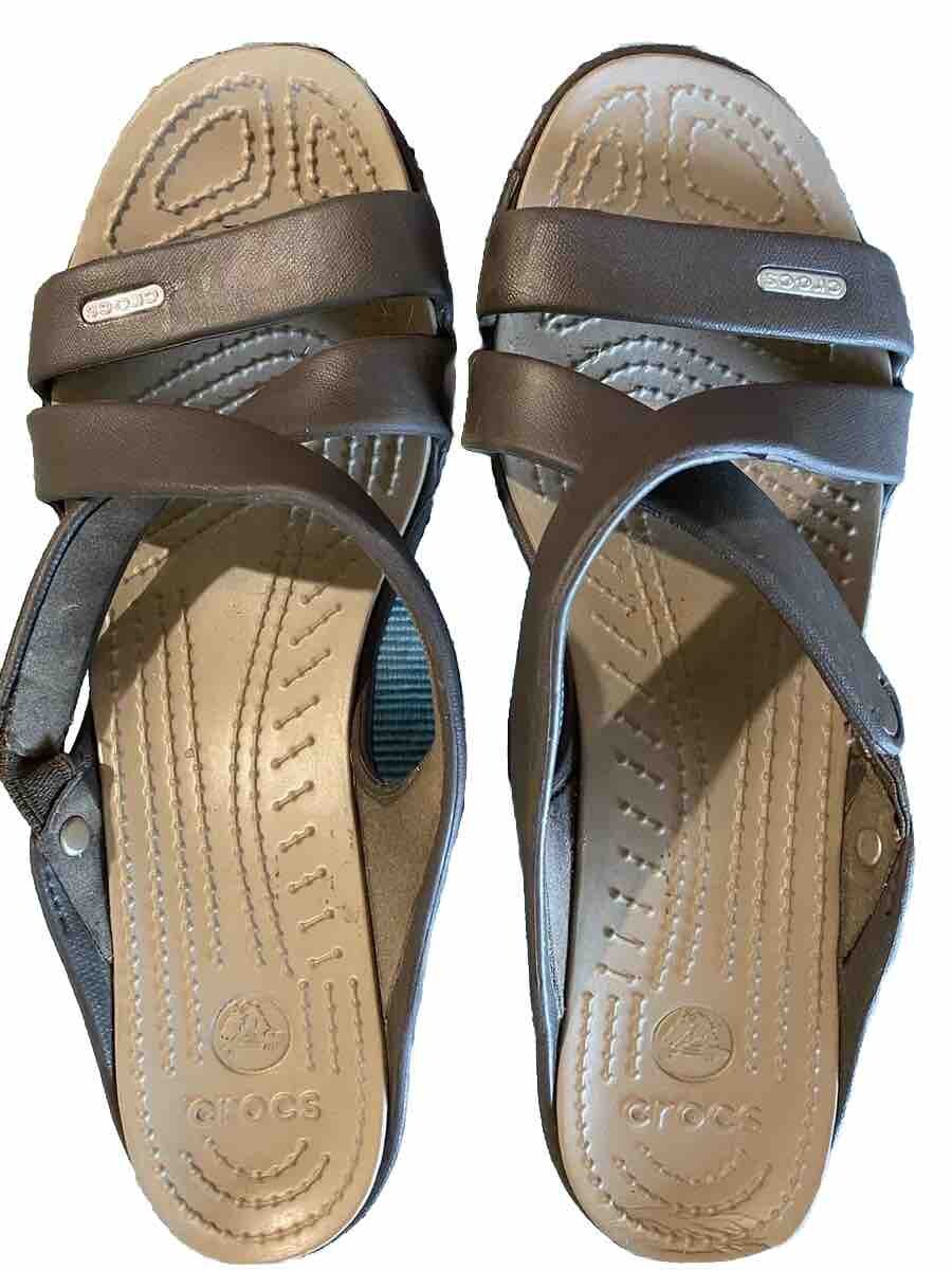 Crocs Sandals Heels Womens 9 Cyprus IV Brown Chunky Slide Slip-On Shoes Comfort