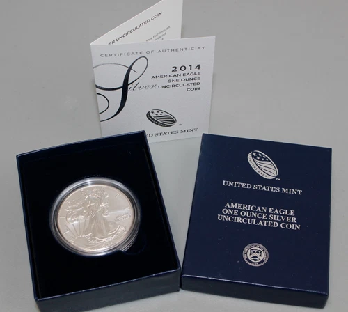 2014 W BU American Silver Eagle Dollar Burnished ASE Coin with Box and COA