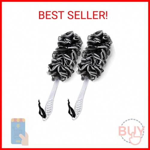 2Pack Back Scrubber for Shower, Dual-Sided Loofah on a Stick as Shower Brush Exf