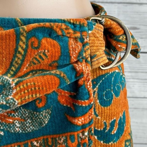 Urban Outfitters Mini Skirt Juniors Medium Orange Teal Bohemian Floral Corduroy - Picture 4 of 12
