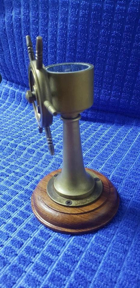 PIEZA DE ESCRITORIO VINTAGE ALEMANIA PINÁCULO NAVAL Y RUEDA DE BARCO Foto 3 de 4