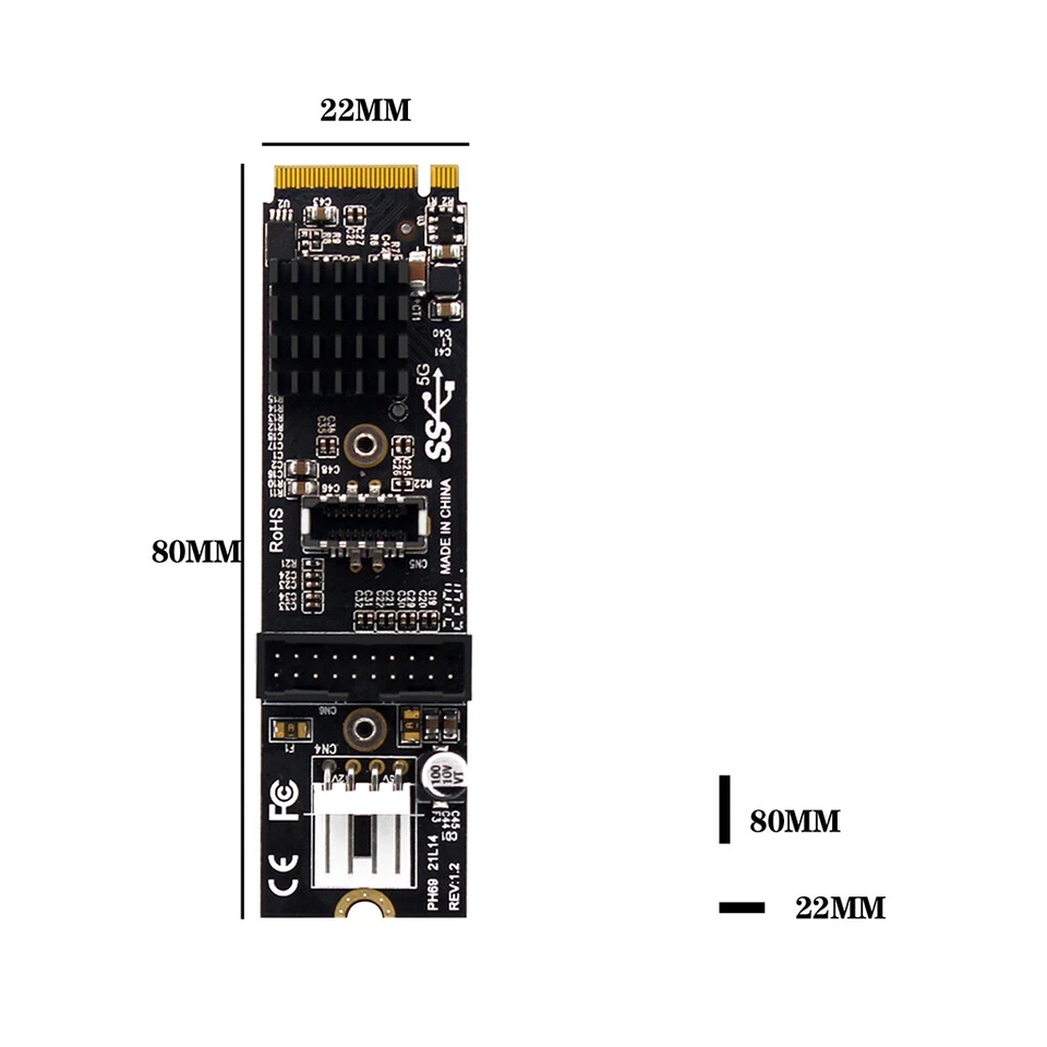 M.2 M KEY PCIe to USB 3.1 Panel 5Gbps TYPE-E&C+19/20Pin Expansion Card USB3.0 - Image 2 of 4