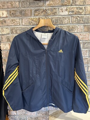 VTG Adidas Blue and Yellow Hooded Fleece Lined Track Jacket Men s XL Embroidered