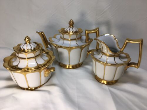 Le Tallec Paris, France 'Empire Style' Footed 3-Piece TEA SET with Heavy Gold - Picture 2 of 11