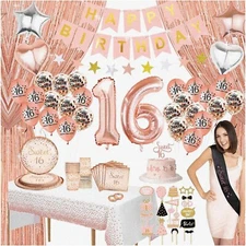 Golden Memories Sweet 16 Celebration Kit: Photo Booth Backdrop, Props, Banner, B