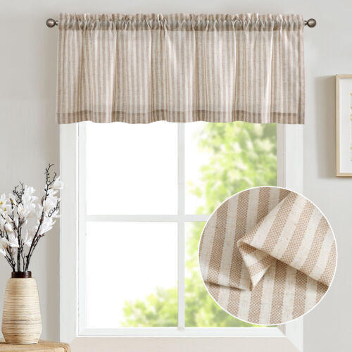 Valance Linen Textured Stripe Pattern Short Curtains Rod Pocket 1 Panel - Picture 25 of 36