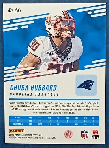 CHUBA HUBBARD 2021 PANINI PRESTIGE NFL XTRA POINTS BLUE #241 002/249 RC ROOKIE - Picture 2 of 2