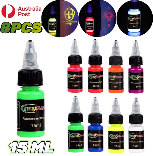 8PCS Tattoo Ink UV Black Light Glowing 8 Colors Inks Pigment Professional 15ML