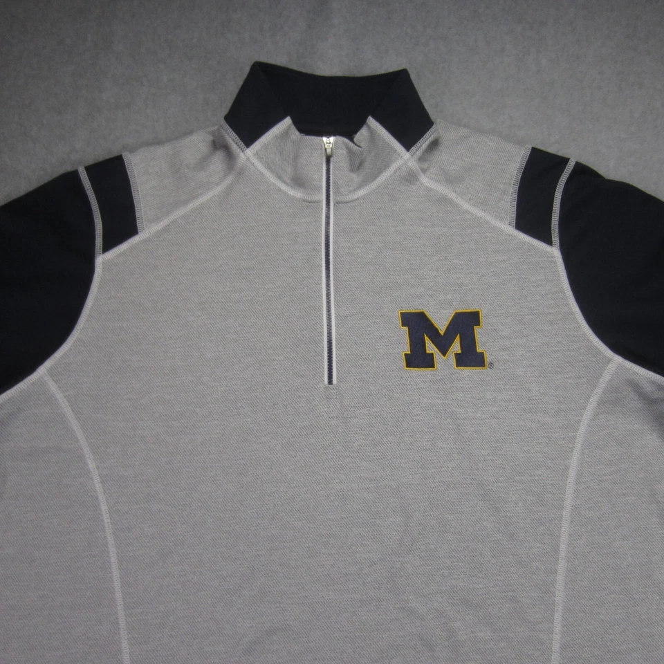 Michigan Wolverines Pullover Mens XL Gray Navy Antiqua 1/4 Zip Golf Sweater - Image 2 of 4