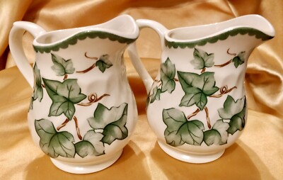 BHS Country Vines Keramikkrüge grün Efeu Muster halbes Pint 12cm hoch - einmal benutzt