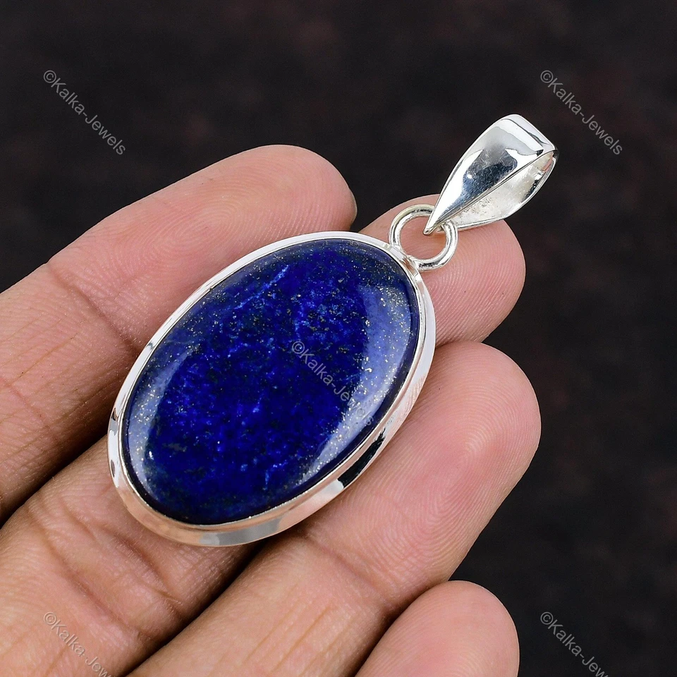 Natural Lapis Lazuli Gemstone Pendant 925 Sterling Silver Jewelry For Women - Image 4 of 4