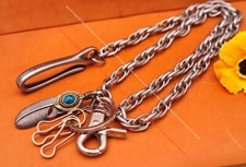 Men Silver Strong Twisted Feather Biker Punk Trucker Keyring Jeans Wallet Chain