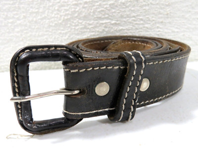 El Salvador  Black Tooled Leather Belt Mens 42 Black Buckle