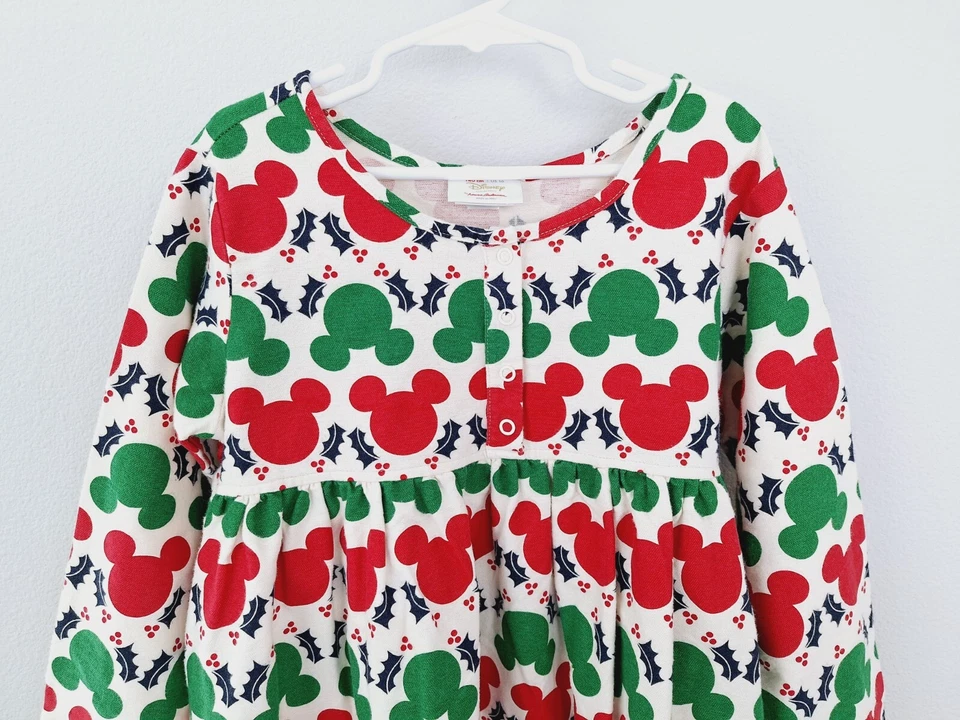 Hanna Andersson Disney Nightgown 140 US 10 Cream Red Green Mickey Mouse LS j - Image 2 of 4