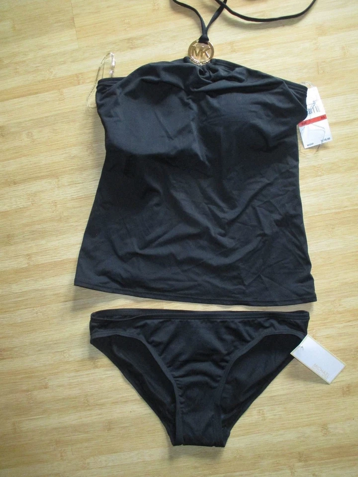 NEW✿ Michael Kors Sz S Two Piece Tankini Swimsuit Bikini $118 RV Black Gold MK  - Image 3 of 4