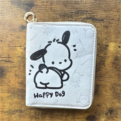 Happy Dog Cartoon Zip-Around Women's Wallet Light Gray Credit Card Coin Pocket