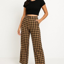 Nasty Gal Collection Tan Black Checkered Wide Leg Pants Size 6