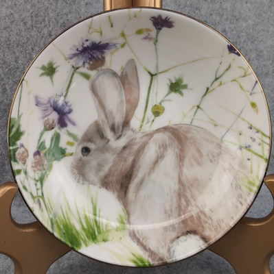 William Sonoma Floral Meadow Bunny Salad Dipping Bowl Spring Rabbit Gold Trim C