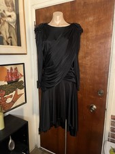 Vintage Black Sequin 80s Ruched draped BLACK  long sleeve Punk New Wave Style M