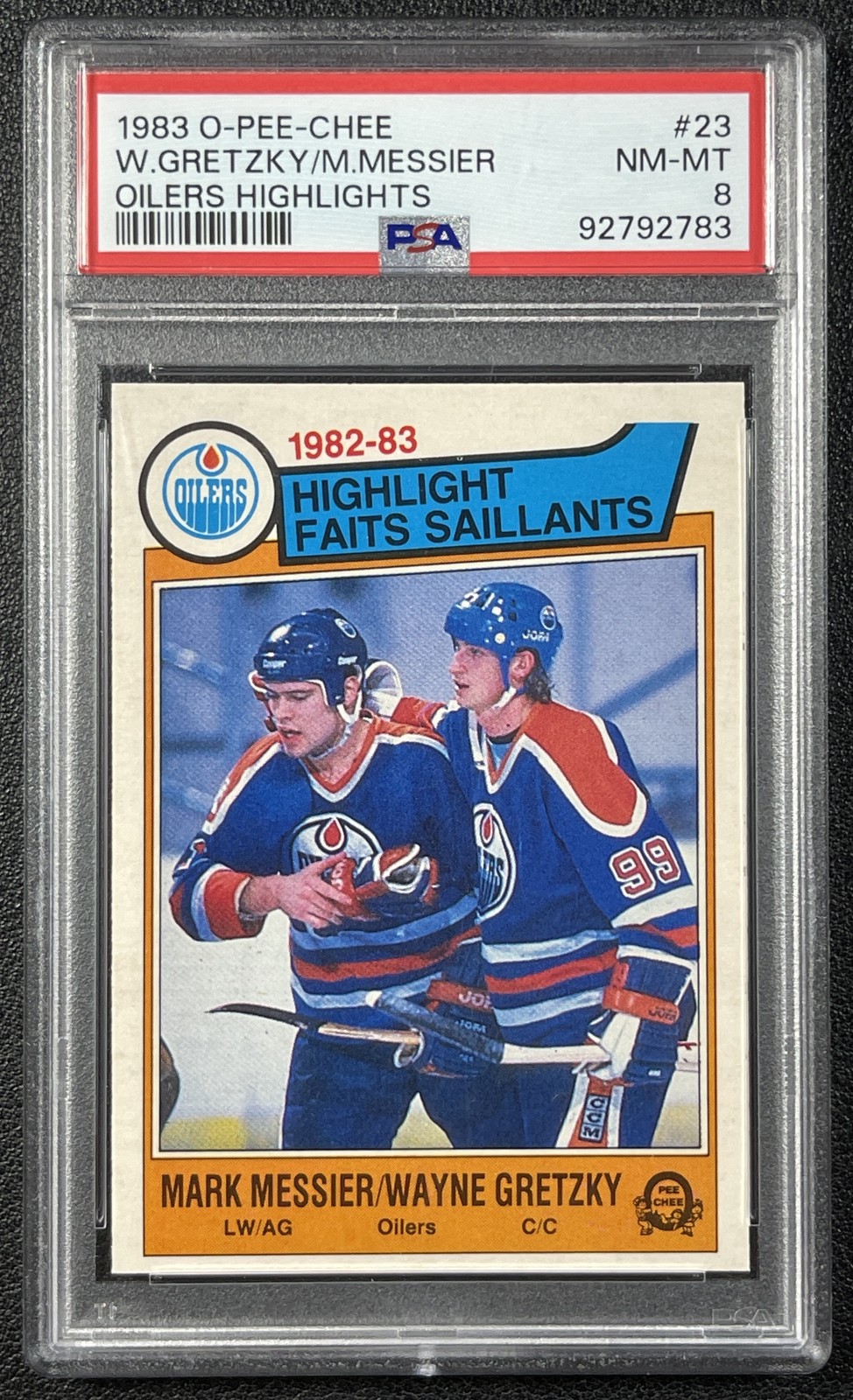 WAYNE GRETZKY MARK MESSIER PSA 8 1982-83 O-PEE-CHEE #23 HIGHTLIGHTS OILERS 2783