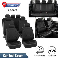 Auto Car Seat Covers 3 Row Suv Van Truck 7 Seaters Leather Full Protector Black