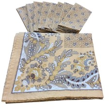 Williams Sonoma Tablecloth and 8 Napkins 118x70 Dijon Yellow and Gray Floral